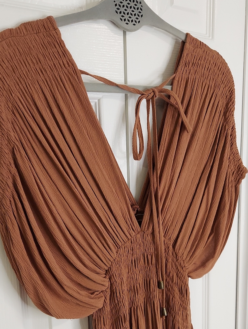 Miou Muse Dress, Size S, Brown Toffee, Gauze, Smocked Waist - Picture 6 of 17